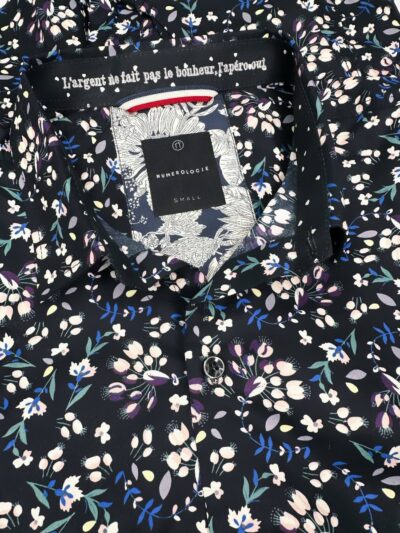 Chemise ERWAN à motif floral délicat multicolore sur fond noir
