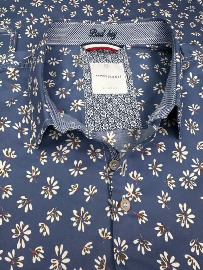 Chemise GASPARD à motif floral délicat sur fond bleu