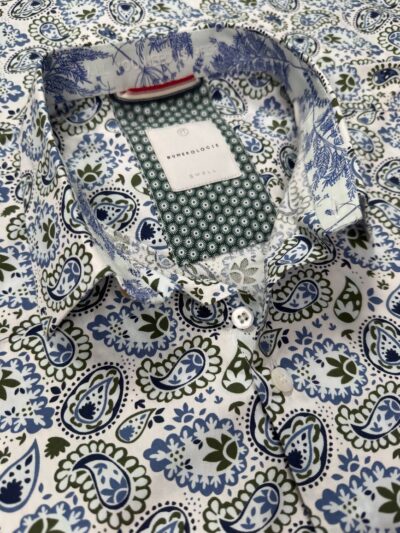 Chemise GINO à motif cachemire bleu et vert sur fond écru