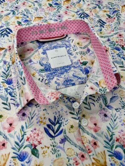 Chemise KAMAJI à motif floral délicat multicolore sur fond écru
