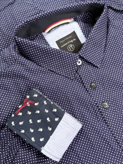 Chemise MARLIN à motif pois blancs sur fond marine