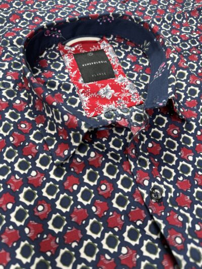 Chemise HONORE à motif carreaux bleu sur fond blanc
