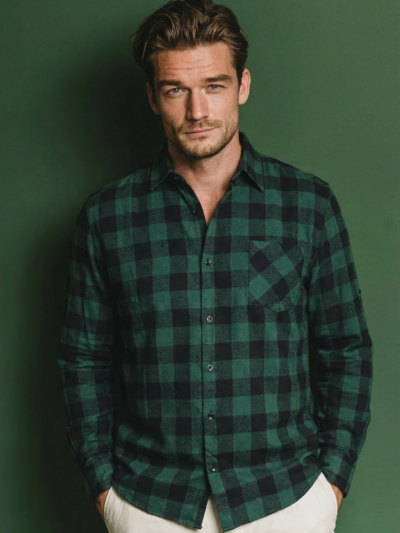 Chemise ALI à motif à gros carreaux vert et noir