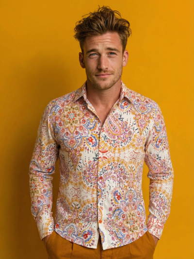Chemise AUBIN à motif floral multicolor sur fond écru