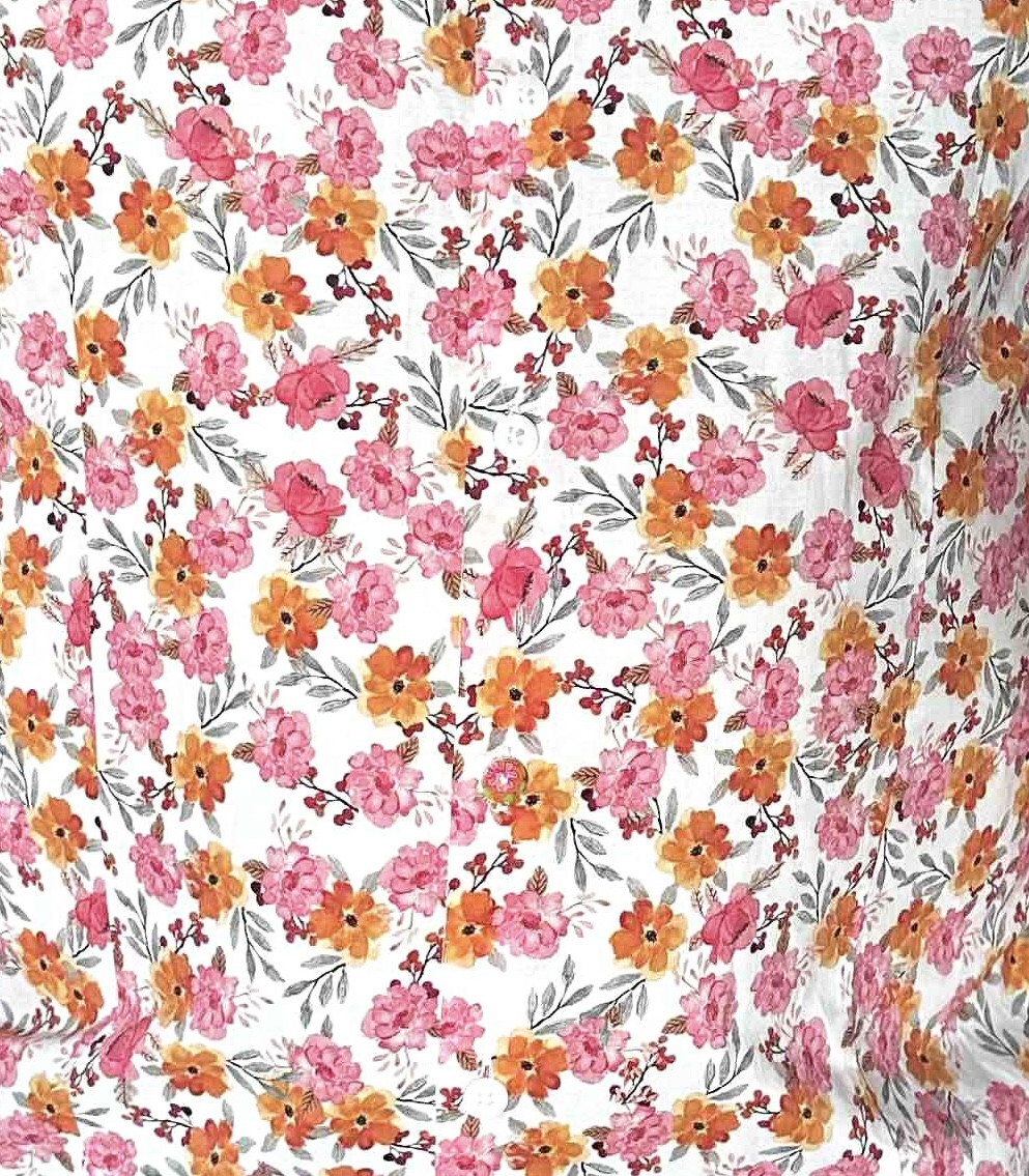 Chemise CARLOS à motif floral rose et orange sur fond écru 4 Chemise CARLOS à motif floral rose et orange sur fond écru – Image 3