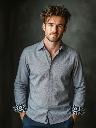 Chemise COLAS à motif graphique marine et blanc