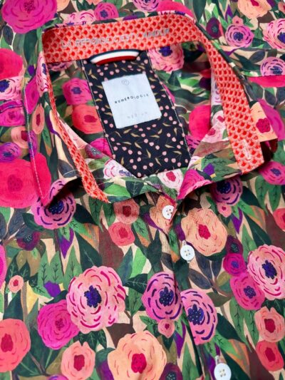 Chemise ADAM à motif floral rose et verte