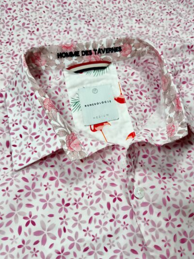 Chemise ARTUS à motif floral rose sur fond écru