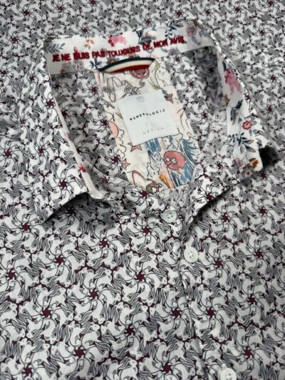 Chemise AYMERIC à motif graphique blanc sur fond bordeaux