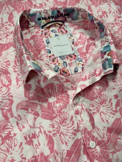 Chemise DOMENICO à motif floral rose sur fond blanc