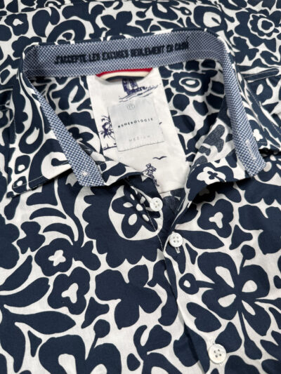 Chemise DOUDOU à motif graphique marine sur fond écru
