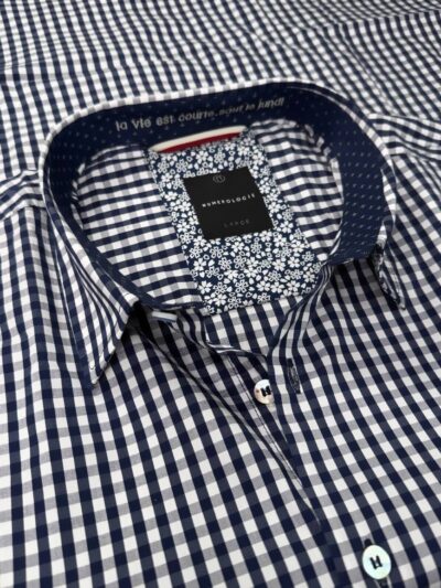 Chemise FIDEL à motif à carreaux marine et écru