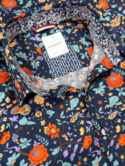 Chemise HENRY à motif floral multicolore sur fond marine