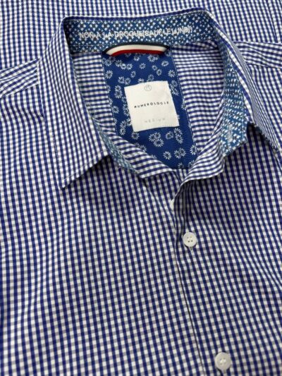 Chemise HONORE à motif carreaux bleu sur fond blanc