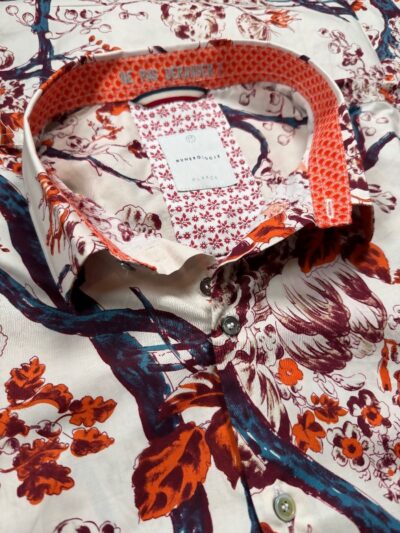 Chemise ISAO à motif floral rouge et orange