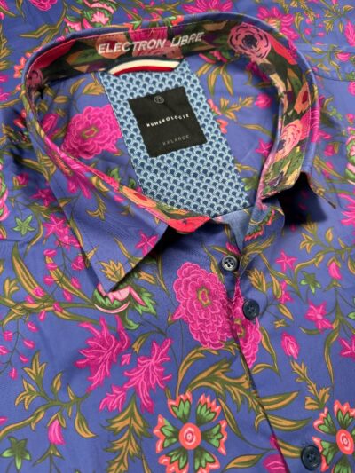 Chemise JULES à motif floral bleu et fuchsia