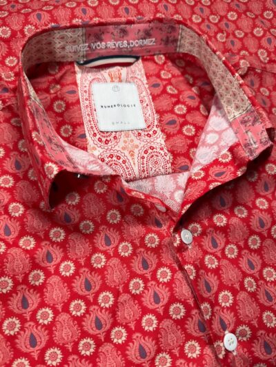 Chemise LEONIS à motif floral multicolore sur fond orange