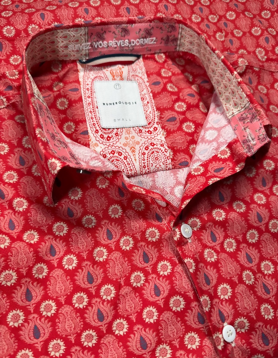 Chemise LEONIS à motif floral multicolore sur fond orange 1 Chemise LEONIS à motif floral multicolore sur fond orange