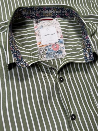 Chemise ORLANDO à rayures écrues sur fond kaki
