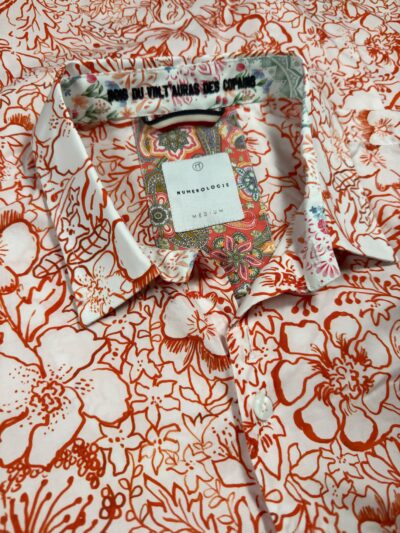 Chemise PHILEAS à motif floral orange sur fond écru