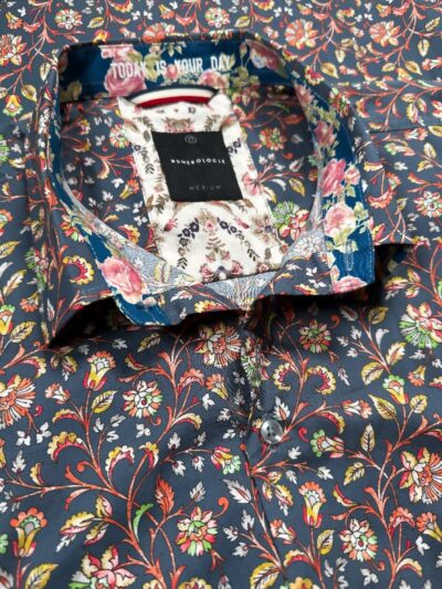 Chemise PIERRE à motif floral bleu marine