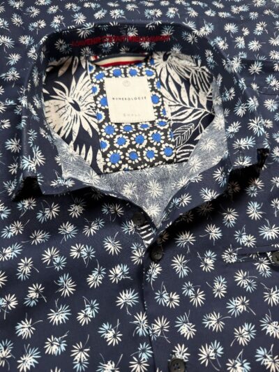 Chemise ROBERT à fleurs bleu marine