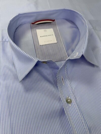 Chemise ZICO à fines rayures écrues sur fond ciel