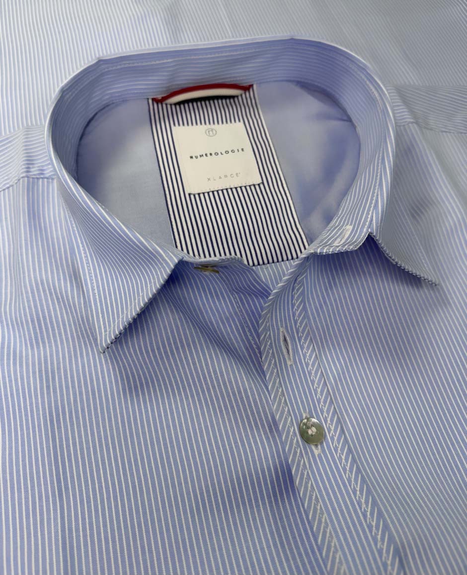 Chemise ZICO à fines rayures écrues sur fond ciel 1 Chemise ZICO à fines rayures écrues sur fond ciel