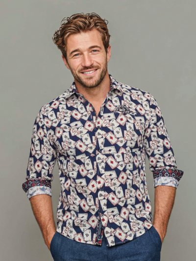 Chemise DINO imprimé jeux de cartes sur fond marine