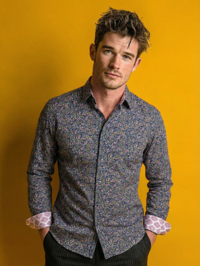 Chemise DOUGLAS à motif floral multicolore sur fond écru