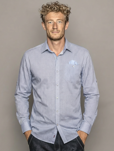 Chemise ELIO à motif graphique bleu sur fond blanc