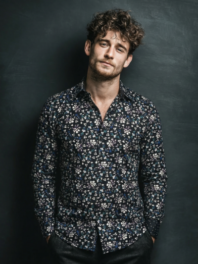 Chemise ERWAN à motif floral délicat multicolore sur fond noir