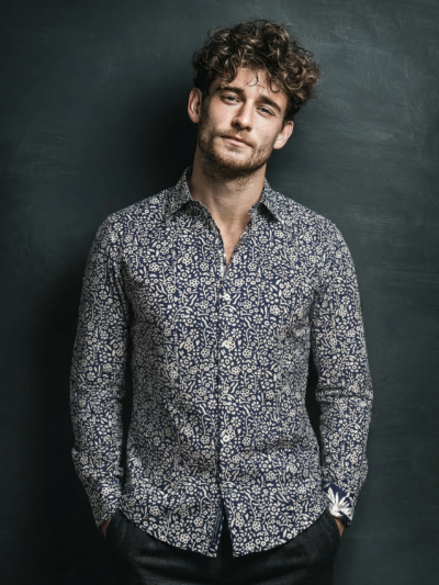 Chemise FATBOY à motif graphique écru sur fond marine