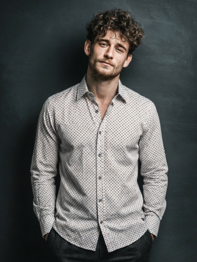 Chemise FELIX à motif géométrique multicolore sur fond blanc