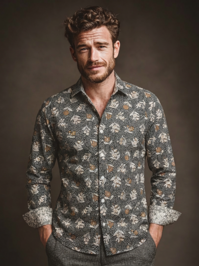 Chemise GUIDO à motif floral sur fond noir