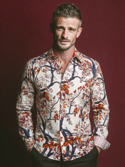 Chemise ISAO à motif floral rouge et orange
