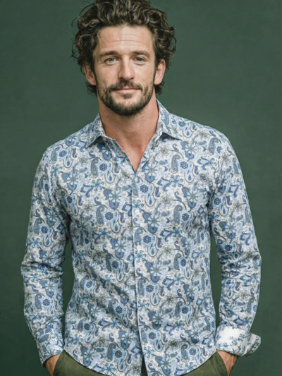 Chemise ITACHI à motif cachemire bleu