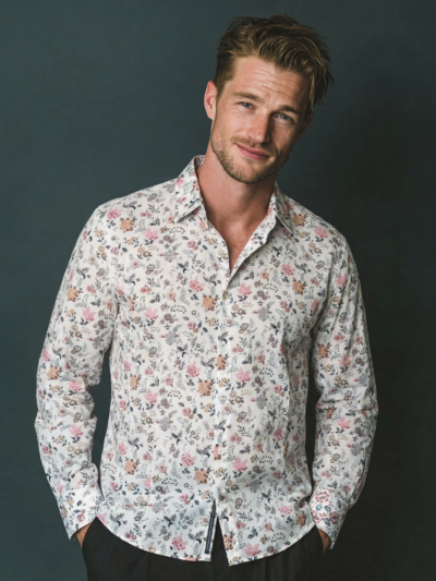 Chemise JON à motif floral multicolore sur fond écru