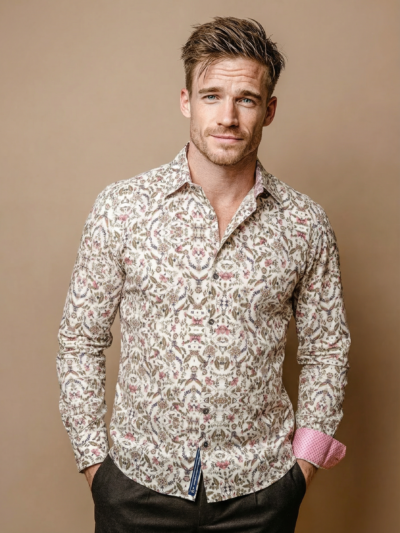 Chemise LYAM à motif floral sur fond écru