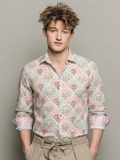 Chemise MALI à motif floral multicolor sur fond écru