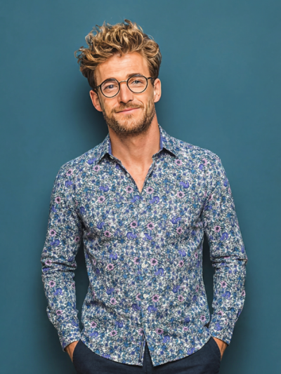 Chemise MARKY à motif floral pastel sur fond blanc