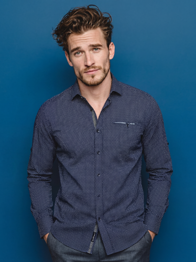 Chemise MARLIN à motif pois blancs sur fond marine