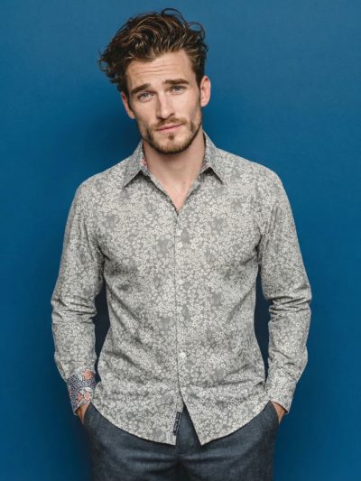 Chemise MICHAL à motif floral sur fond gris