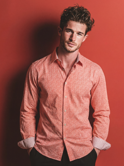 Chemise MITCH à motif graphique orange sur fond écru