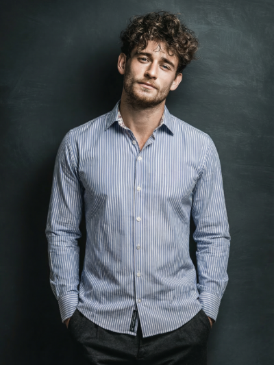 Chemise NIGEL à rayures écrues sur fond ciel