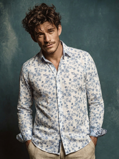 Chemise OWEN à motif floral bleu foncé