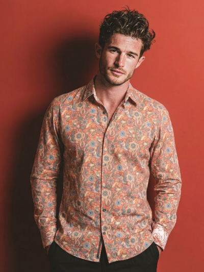 Chemise PEDRI à motif cachemire sur fond orange