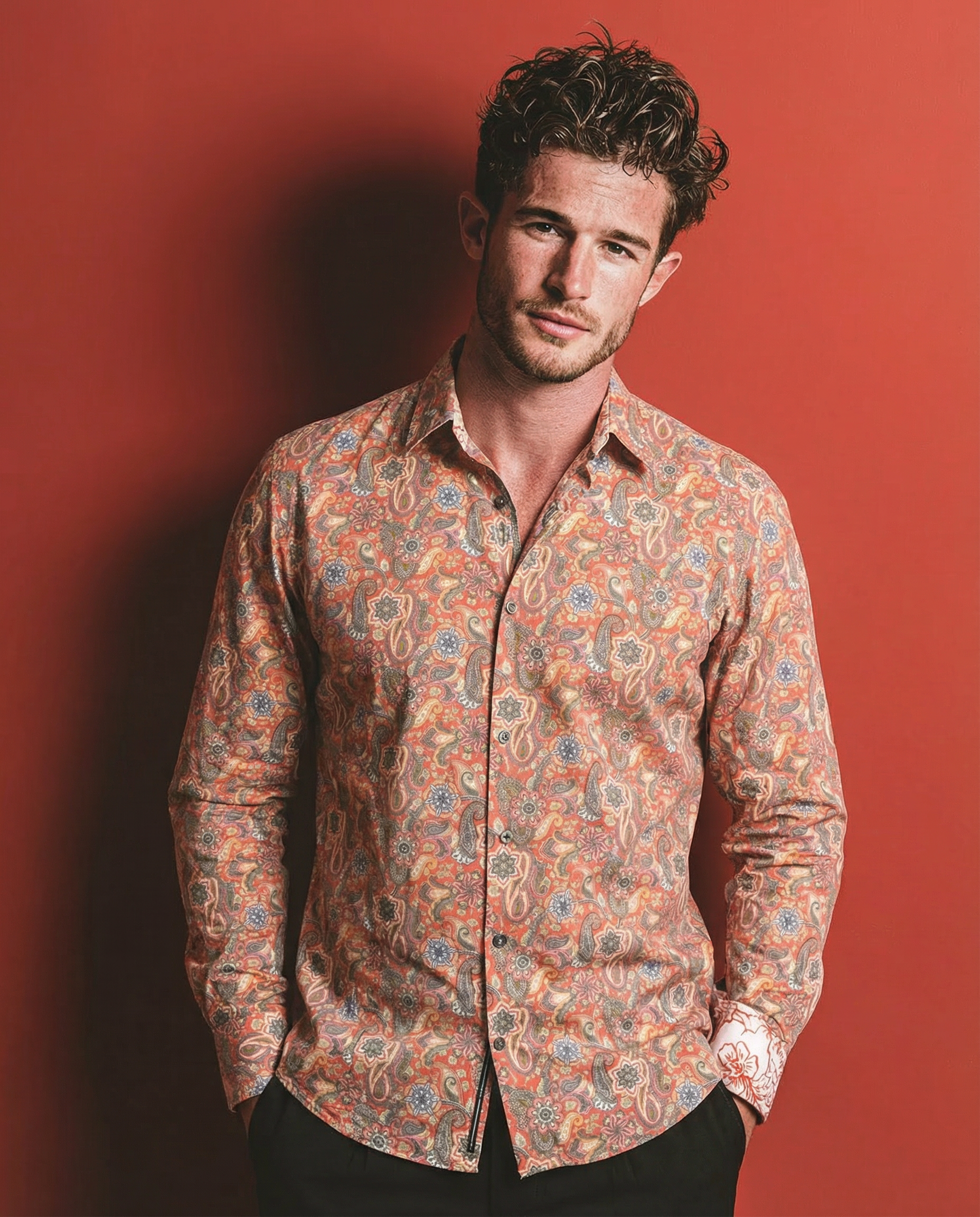 Chemise PEDRI à motif cachemire sur fond orange 1 Chemise PEDRI à motif cachemire sur fond orange