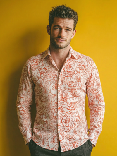 Chemise PHILEAS à motif floral orange sur fond écru