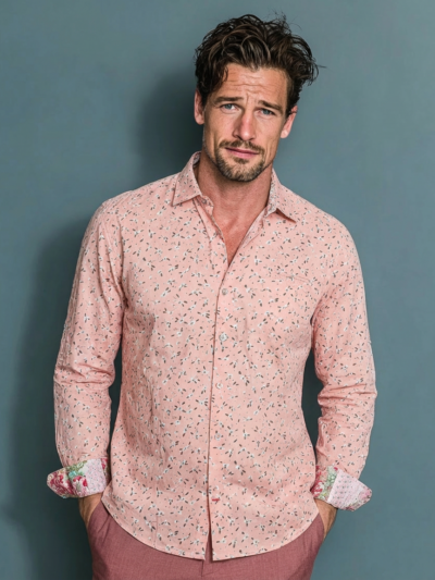 Chemise PYTHAGORE à motif floral multicolore sur fond rose